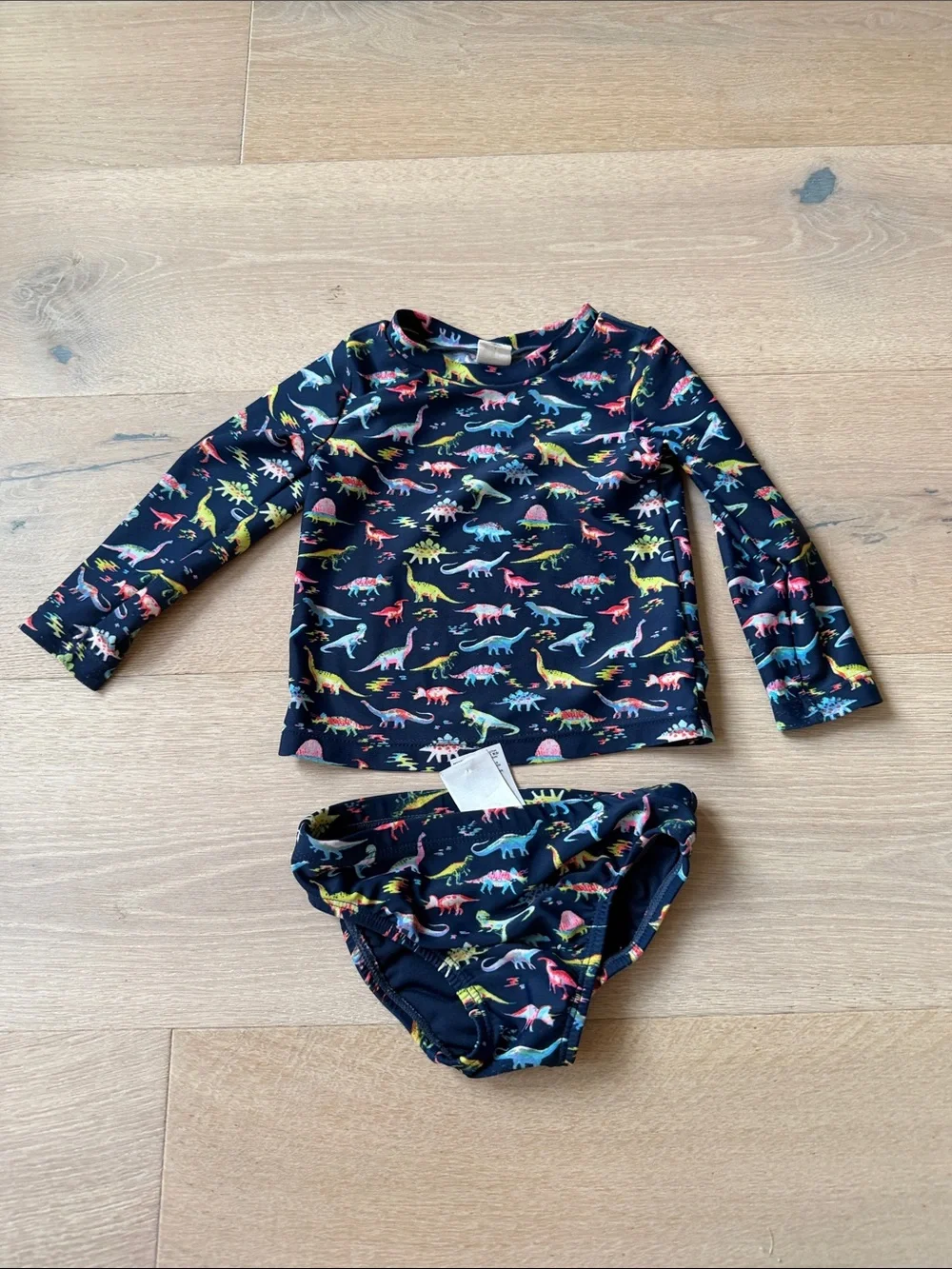 Gap girls Navy Dinosaur Swim long Top rashguard Matching Swim bottoms 12-18 m